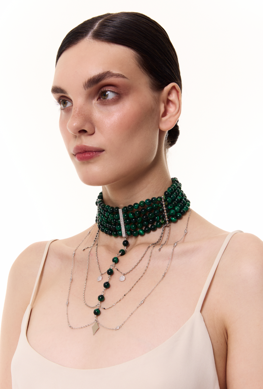 “Innocent” Necklace Dark Green with Silver | Beauty Matters