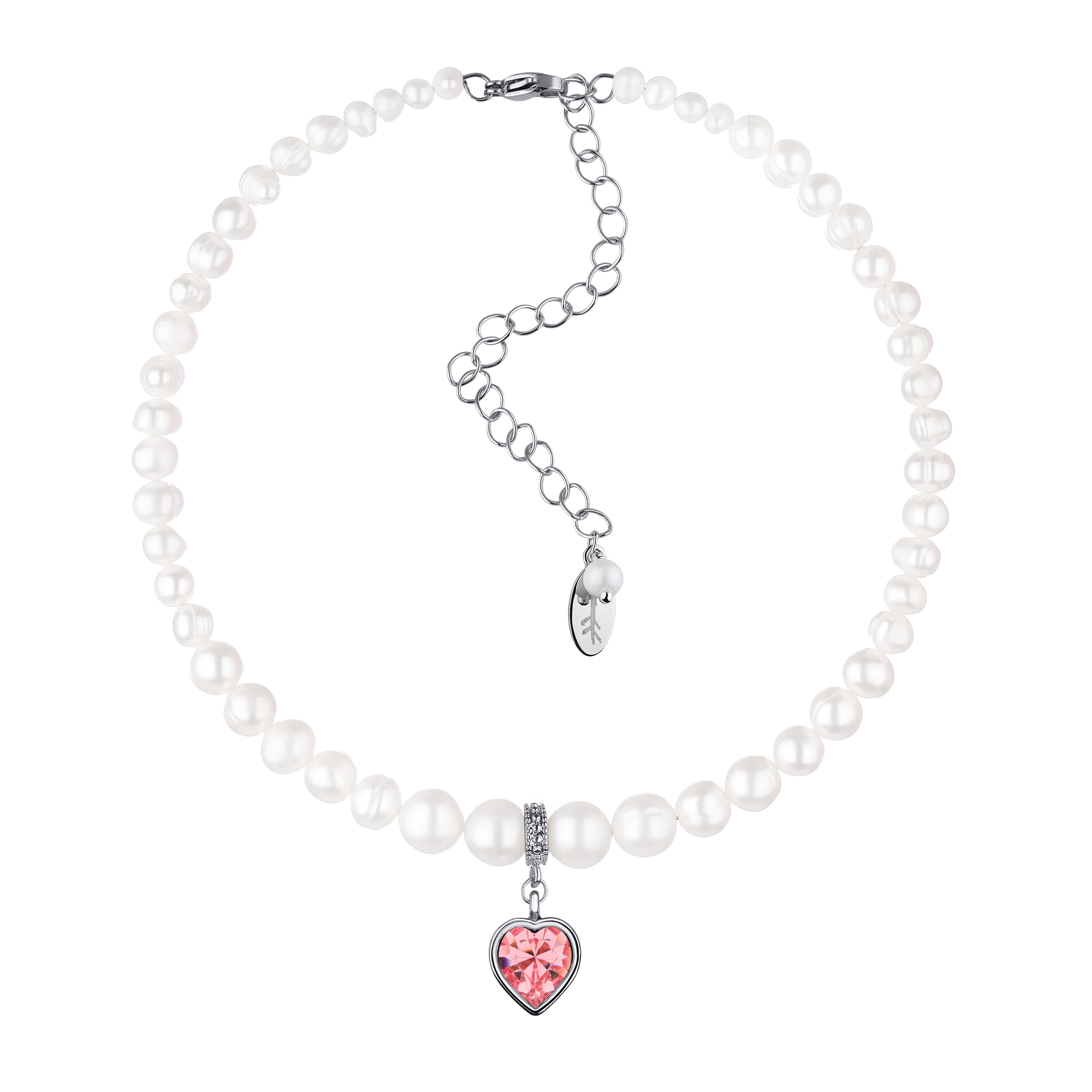 Pearls Choker with Pink Heart Silver | Beauty Matters