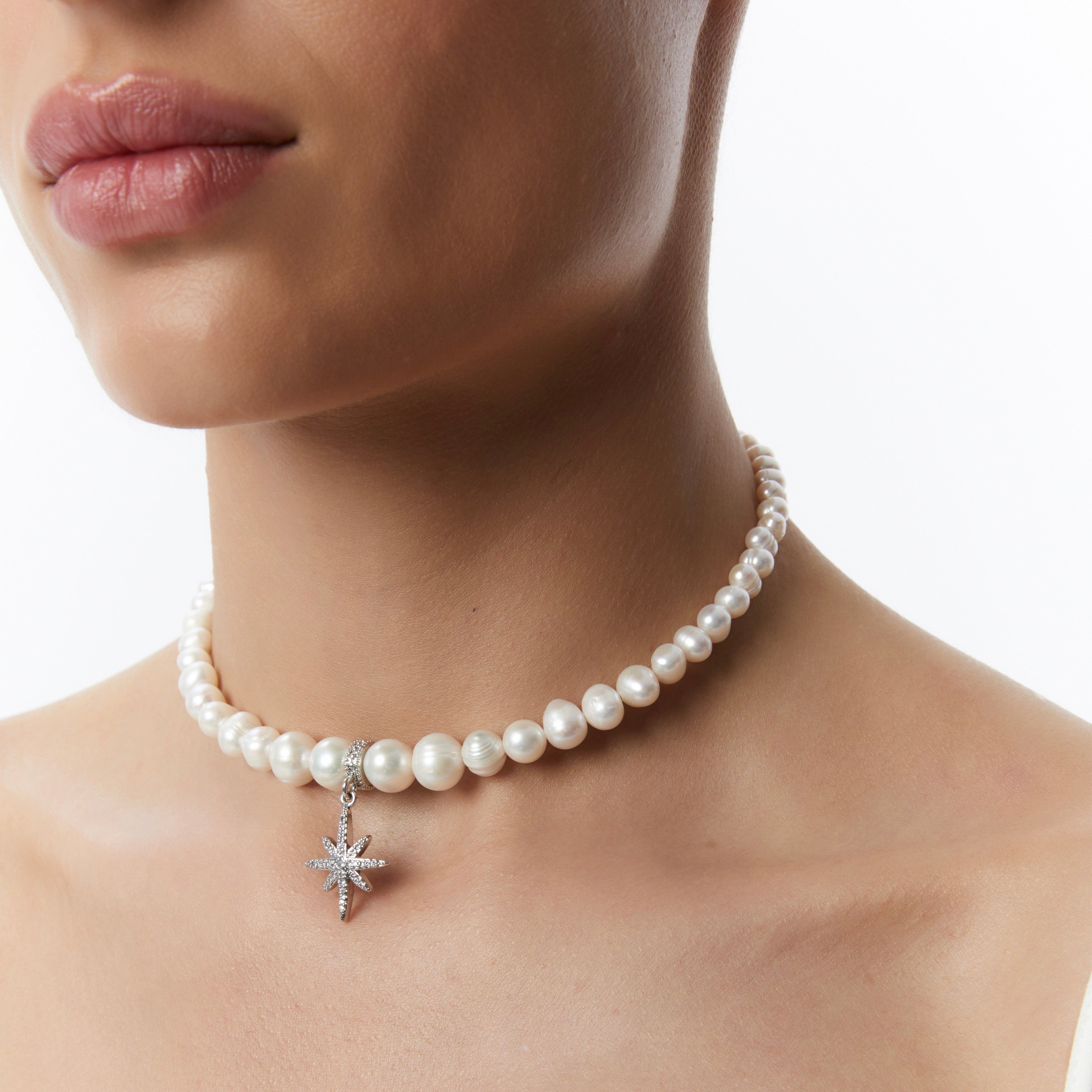 Pearls Choker with "Morning Star" Silver | Beauty Matters