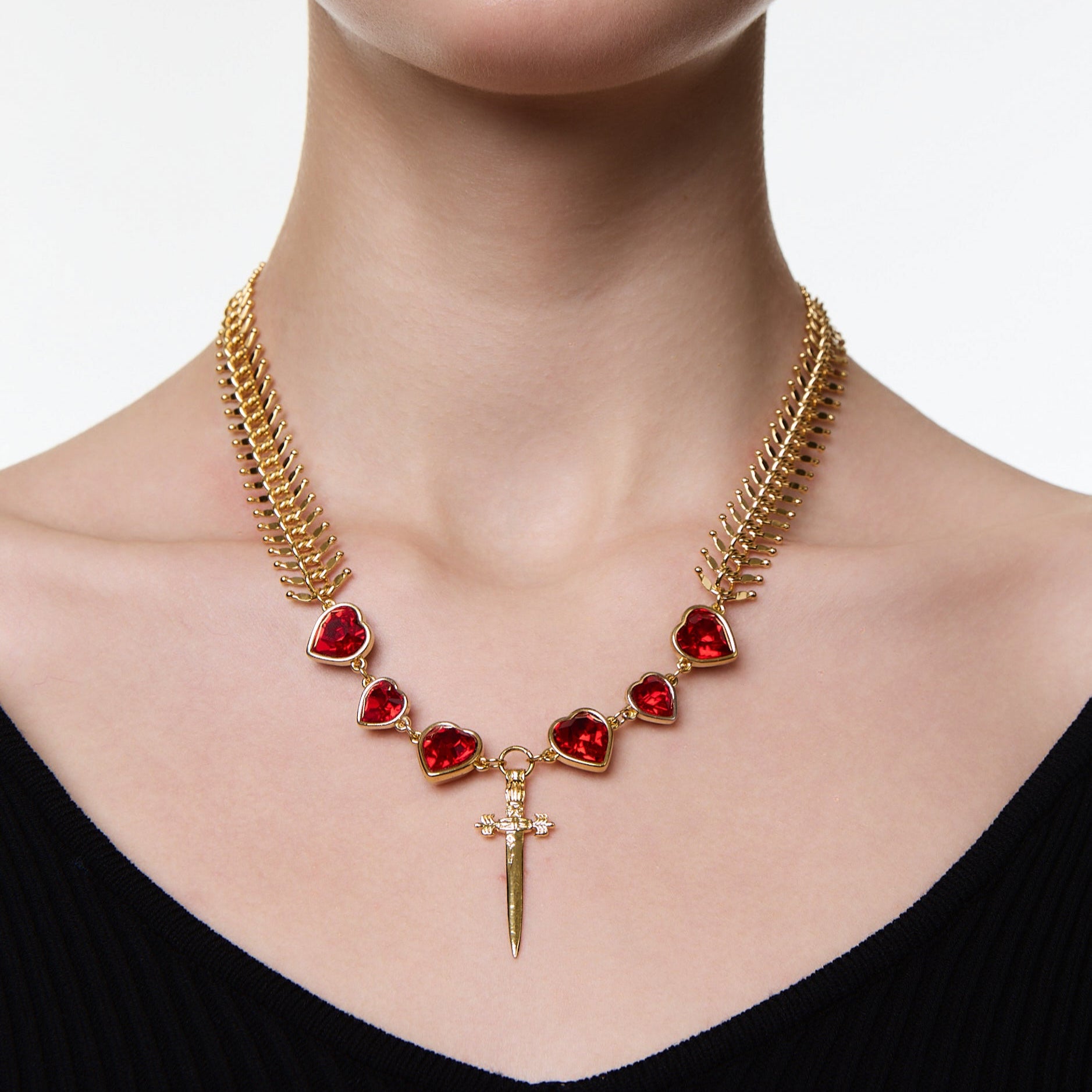 "Sword and Hearts" Necklace Red | Beauty Matters