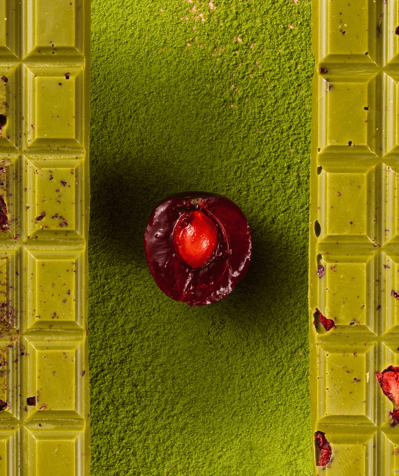 Chocolate with matcha and cherries